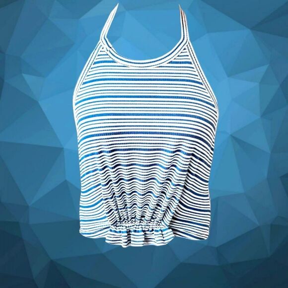 NSR Women's Stripped Ruched Halter Neck Top Size Large - Picture 1 of 14